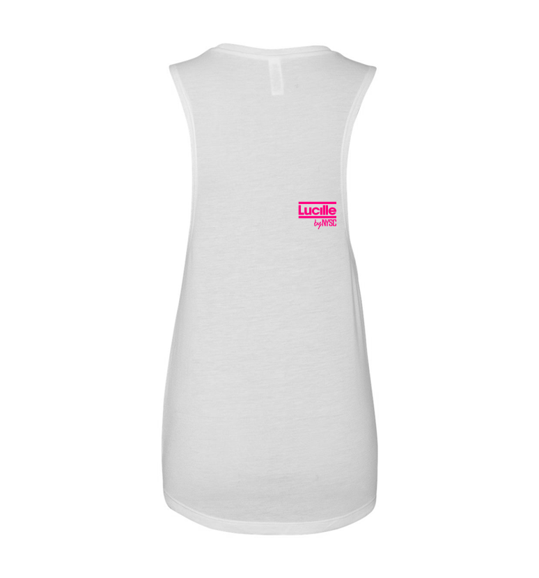 Yes She Can White Flowy Muscle Tank