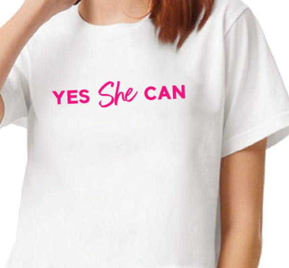 Yes She Can White Crop Tee