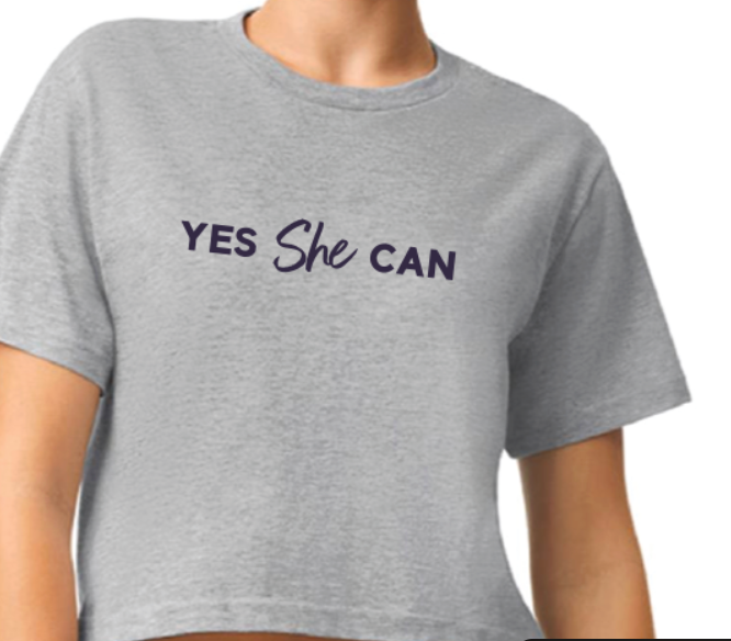 Yes She Can Gray Crop Tee