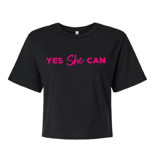 Yes She Can Black Crop Tee