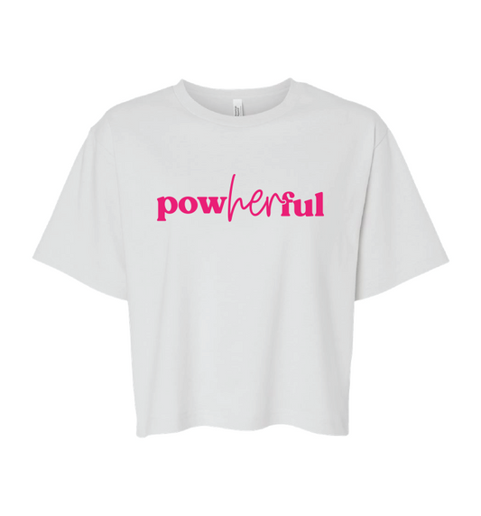 PowHERful White Crop Tee