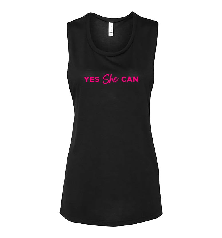 Yes She Can Black Flowy Muscle Tank